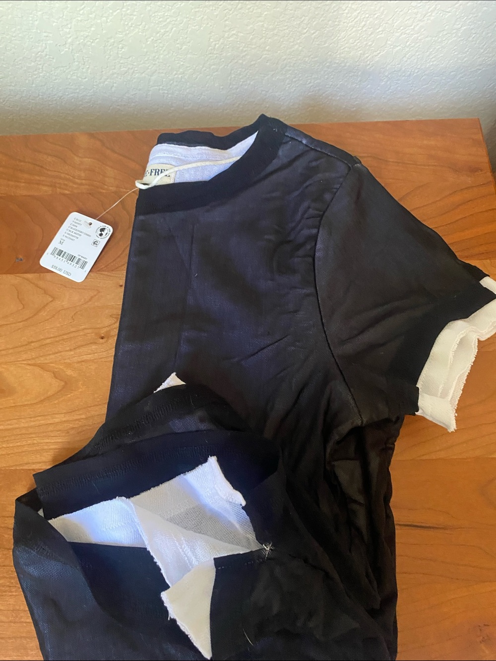 We The Free Black Short Sleeve Layered Tee with White Trim - Picture 3 of 3